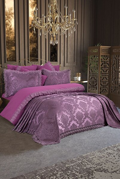 Çeyiz Diyarı Set Mireasa Lalezar Dantela Franta 7 Piese Prune