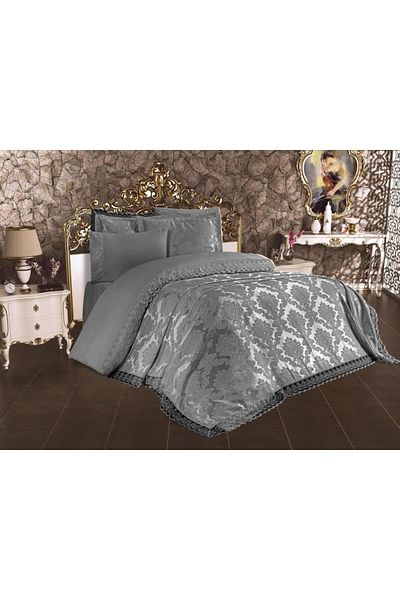 Çeyiz Diyarı Gray French Lace Lalezar Bridal Set 7 Piece Double Pique Set