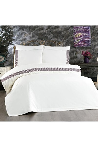 Çeyiz Diyarı Set cuvertură dublă Tomira Lace 6 Bucuri Crem Prune