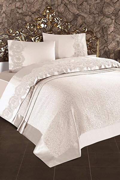 Çeyiz Diyarı Set dantelat francez Carmen dublu piqué - crem