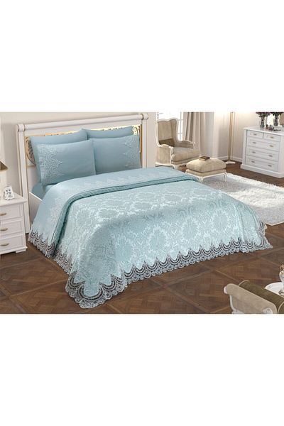 Çeyiz Diyarı Queen Water Green French Laced Dowry Pique Set 206269