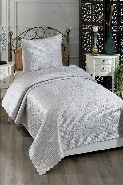 Çeyiz Diyarı Single Velvet Bedspread Gray