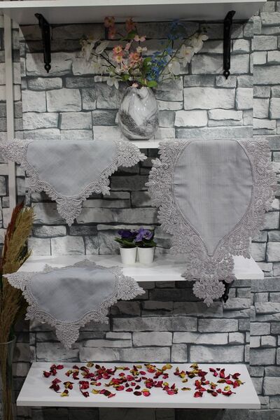 Çeyiz Diyarı Σετ κρεβατοκάμαρας 3 τεμαχίων λινό τσόκερ ασημί