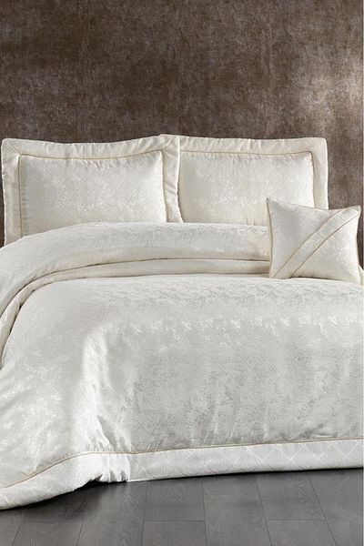 Çeyiz Diyarı Beren Jacquard Double Bedspread Cream
