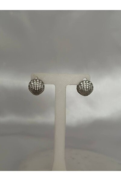 lysiaaccessory Steel Oyster Earrings with Zircon Stone Detail