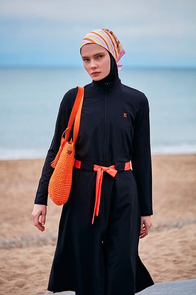 Marina Parachute Fabric Black Full Covered Hijab Swimsuit M2419