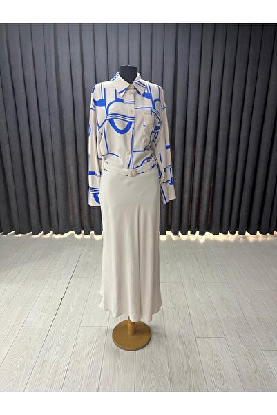 Zühre Desenli Etek Gömlek Kombin Takım TK-1298