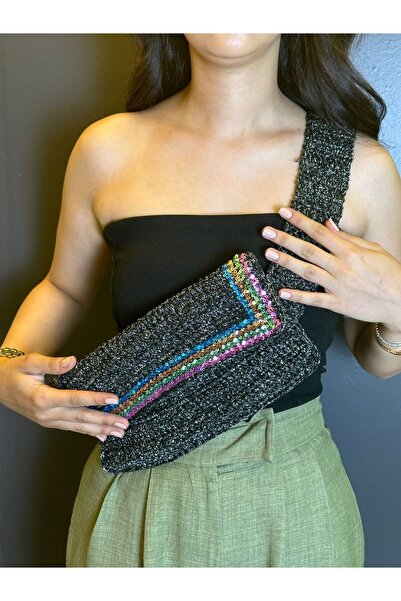 Gönülden Tasarım Geantă crossbody tricotată manual cu paiete - Dimensiune reg...