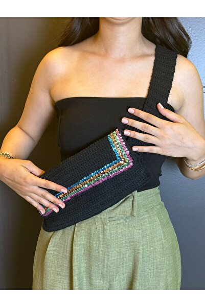 Gönülden Tasarım Geantă crossbody tricotată manual cu paiete - Dimensiune reg...