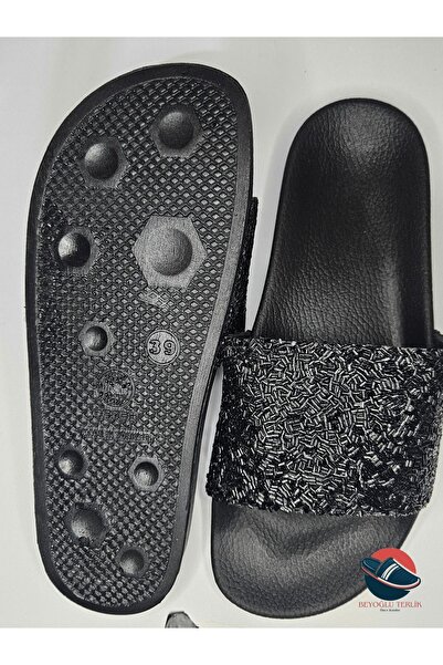 GEZER Siyah Alçak Topuklu Düz Anne-Genç Terlik