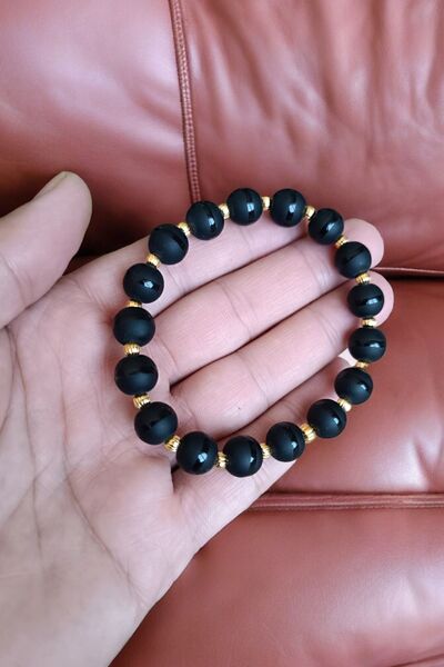 MGA DOĞAL TAŞ سوار من حجر العقيق مخطط 10 مم، سوار دوريكا للجنسين، حجر طبيعي أصلي
