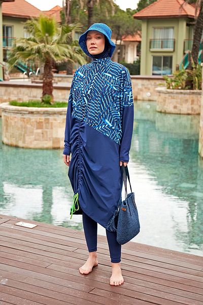 Marina Navy Blue Full Covered Parachute Hijab Swimsuit - M2427