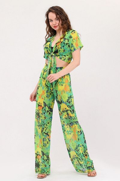 Bolder Set crop pantaloni de plajă cu model verde neon Nico