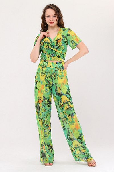 Bolder Set crop pantaloni de plajă cu model verde neon Nico
