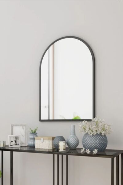 tino furniture Oval Siyah Metal Çerçeveli Ayna 45x70 Cm