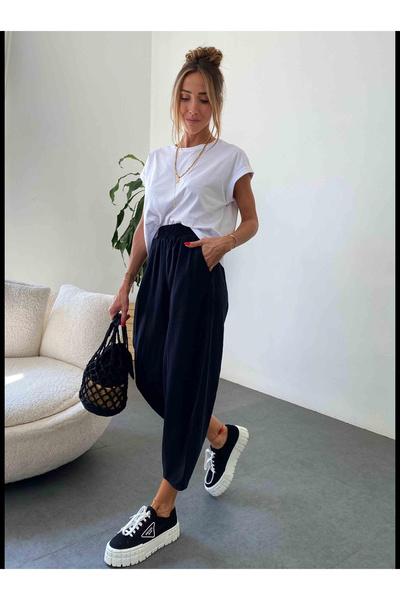 Bak'ap Pantaloni din gabardină premium cu talie elastică