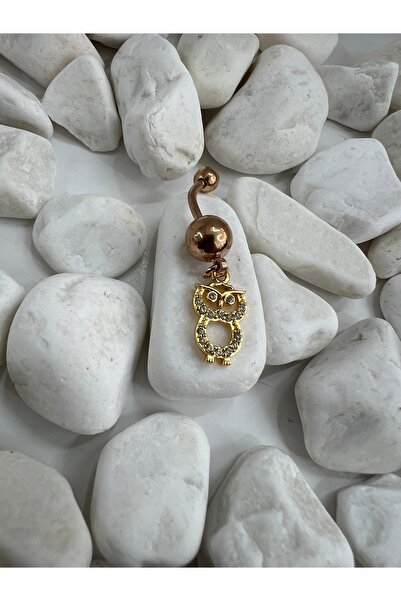 Karınca Piercing Taşlı Baykuş Sallantılı Altın Rengi Göbek Piercingi