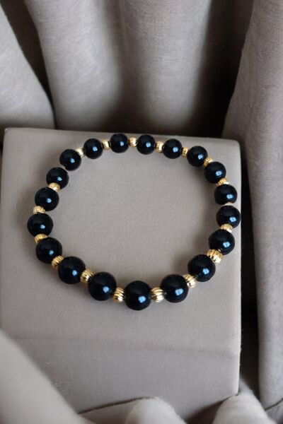 MGA DOĞAL TAŞ سوار رجالي ونسائي بحجر العقيق اللامع - سوار دوريكا لاكي