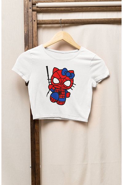 Fuddy Moda Hello Kitty Spider Printed Girls Crop Top - Εκτύπωση ταινίας με ρίγες