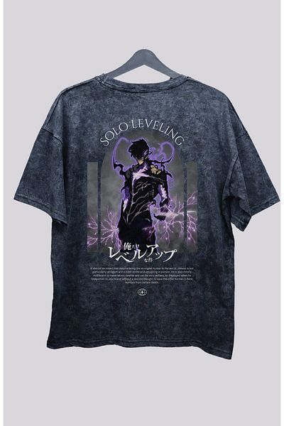 Fuddy Moda Tricou supradimensionat cu imprimeu pe spate Sung Jin-Woo - Tricou vintage lavabil, unisex, cu nivelare individuală