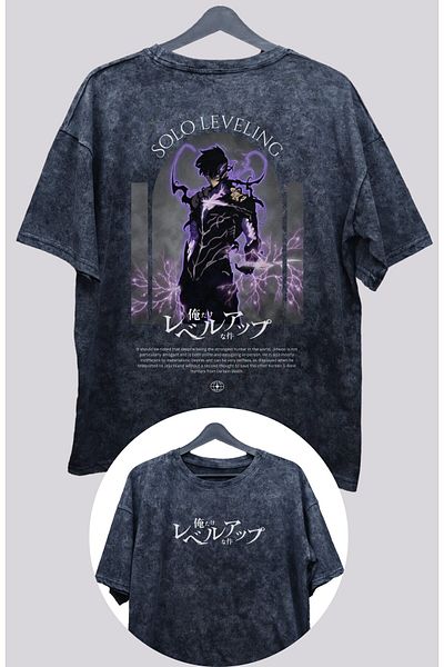 Fuddy Moda Tricou supradimensionat cu imprimeu pe spate Sung Jin-Woo - Tricou vintage lavabil, unisex, cu nivelare individuală