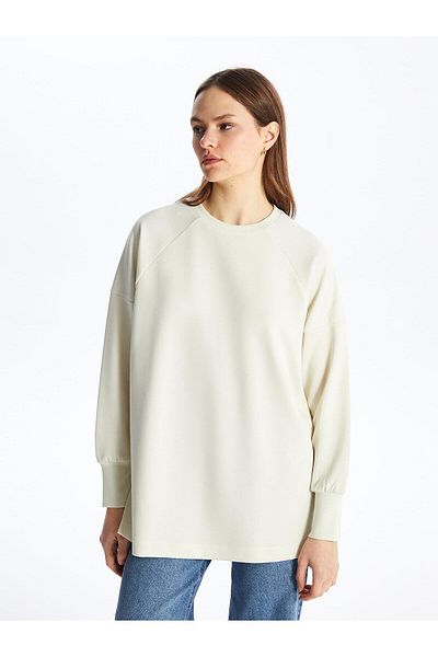 LC Waikiki Γυναικείο τουνίκ LCW Modest Crew λαιμόκοψη μονόχρωμο μακρυμάνικο oversize