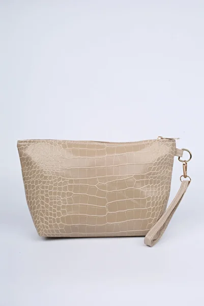 Bagfoni Beige Croco Pattern - Travel Cosmetic and Makeup Handbag Organizer