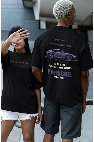 Fuddy Moda تي شيرت بورش كبير الحجم مطبوع للجنسين