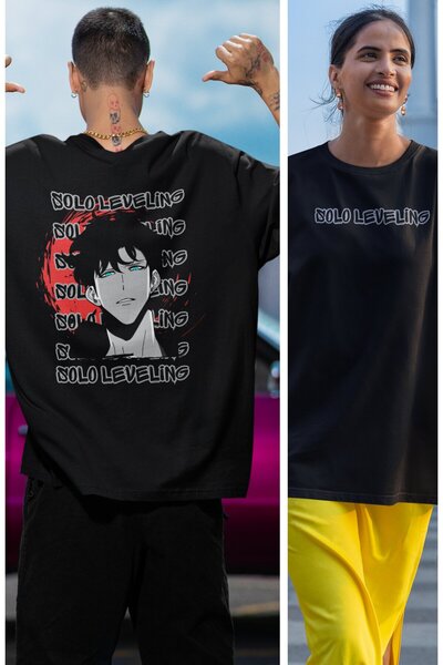 Fuddy Moda Unisex Oversize kroj Anime Štampano T-shirt - Solo Leveling Back Š...