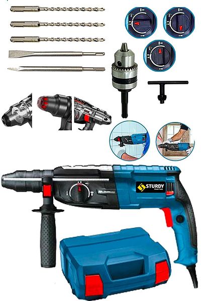 Sturdy 810WATT Copper Winding Crusher Drill - Hilti Drill with Metal Transmission ++5 Pieces End Spare Chucks