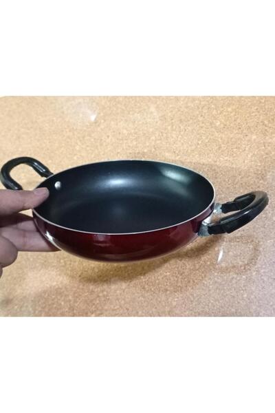 abnturk 2 Adet Çift Kulplu Teflon Sağan 18cm Yumurta Sahanı Dışı Kırmızı ince...