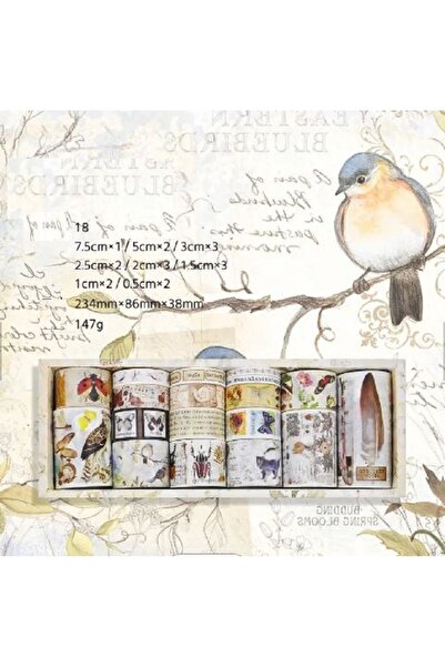SF SCRAPBOOK KIRTASİYE 18 Adet Scrapbook / Rulo Bant / Desenli Bant Washi Tap...