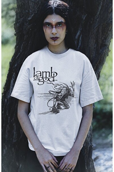 Fuddy Moda تي شيرت مطبوع عليه Lamb Of God مقاس كبير للجنسين لموسيقى الروك