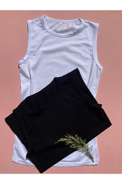 LEYNA BUTİK 2 Black and White Women's Undershirt - Cotton, Lycra, Round Neck