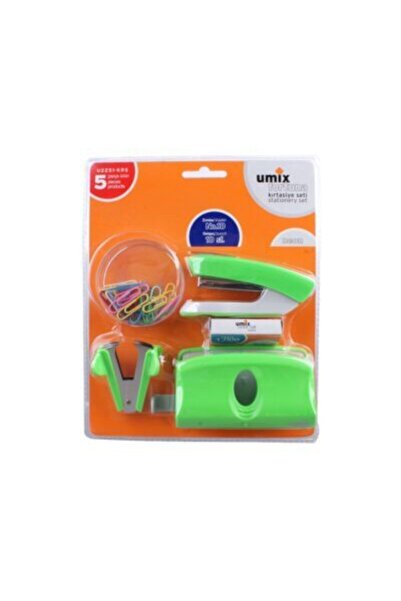 Umix Ofis Seti Zımba Delgeç Ataş Tel Sökücü Zımba Teli Neon Renkler