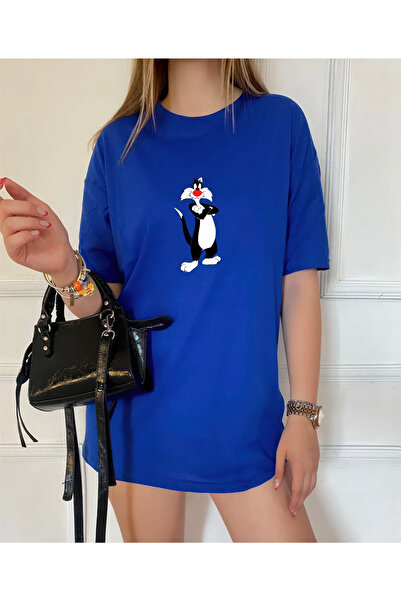 oneagılyazı تصميم سيلفستر مطبوع - تي شيرت كبير الحجم