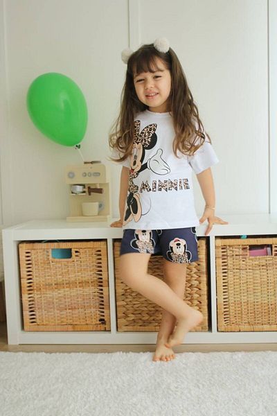 CANDA Mini Mouse Printed White Shorts Summer Suit for Girl - Short Sleeve