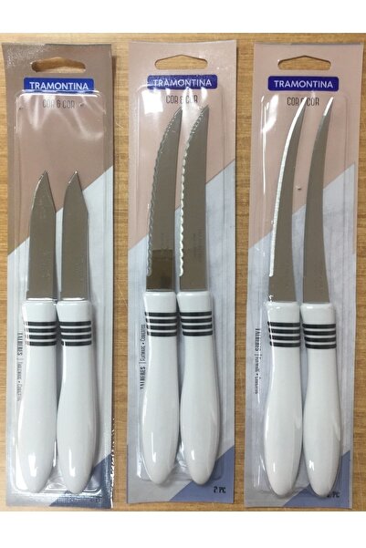 Pinkev Tramontina 6 Adet 3 Boy Tırtıklı Çok Amaçlı Mutfak Bıçak Seti - Beyaz
