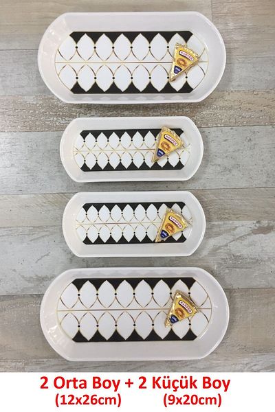 Pinkev Black Drops 4 Piece Ceramic Oval Breakfast Cheese Bowl Boat Serving Presentation Plate Bowl Set