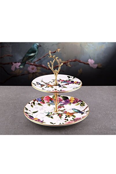 Pinkev Flora 7 Piece Ceramic Cake Plate Layered Cookie Holder Presentation Set - Kup121F