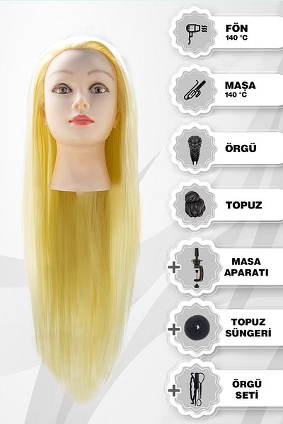 CLARİS Platinum Hairdresser Training Mannequin - Table Apparatus and Hair Braid Set (4 PIECES) - Bun Sponge (1 PC)