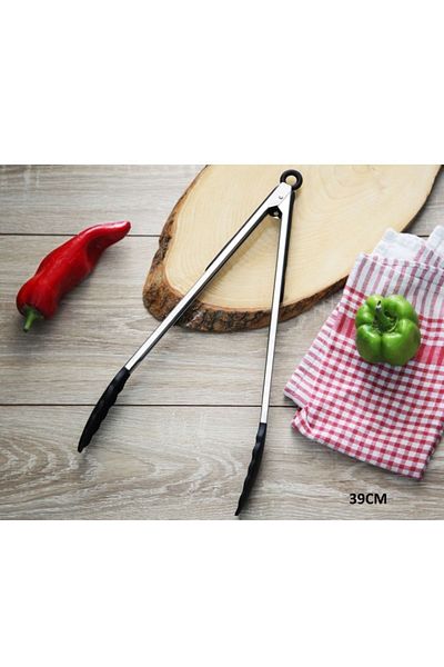 Pinkev ملقط تحميص طويل من السيليكون بمقبض معدني 39 سم