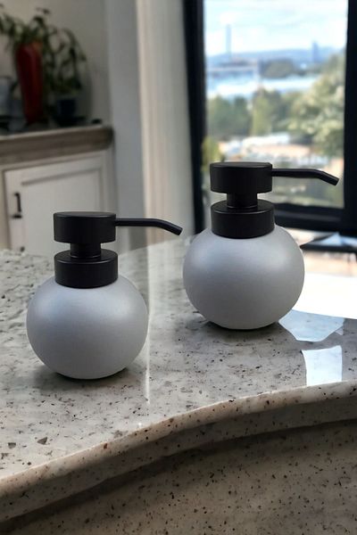 Pinkev Set of 2 Ceramic Chubby Liquid Soap Dispenser - Gray