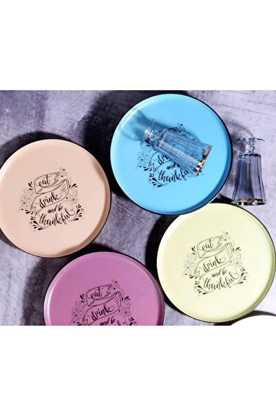 Pinkev Ceramic 22cm Colored Cake Serving Presentation Plate Set for 6 People - Motto