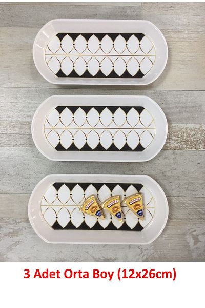 Pinkev Black Drops 3 Pieces 26cm Medium Size Ceramic Oval Breakfast Cheese Boat Serving Presentation Plate Set