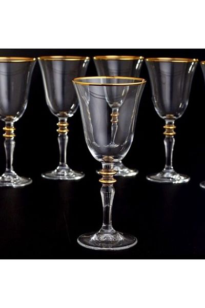 Paşabahçe Luxury Plain Gold Gilded Stem Set for 6, Coffee Side, Water Glass
