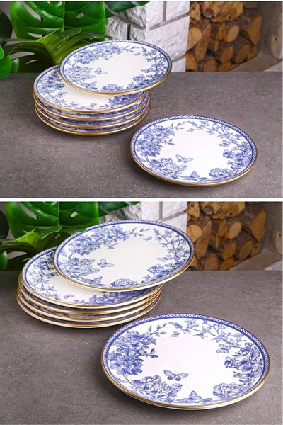 Pinkev Butterfly 6-Person 12-Piece Ceramic Cake and Serving Presentation Plate Set