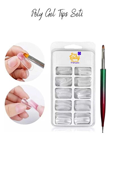 FREELADY Polygel Form Kalıp Tips 100’lü + Jel Uygulama Fırçası