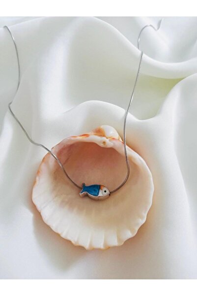 Judas Takı Blue Enamel Fish Necklace - Mini Design