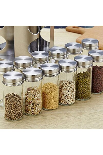 Pinkev 12-Piece Glass Spice Rack Set with Metal Stand